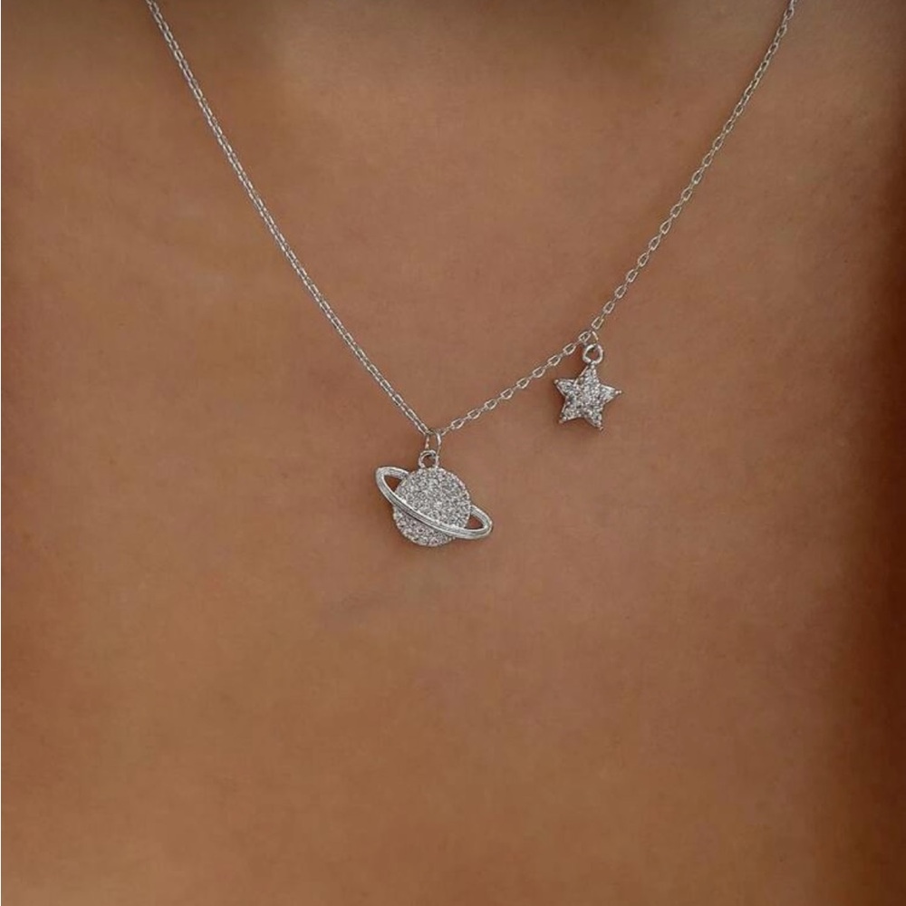 ⚠️Clearance Silver Planet and Star Pendant Necklace